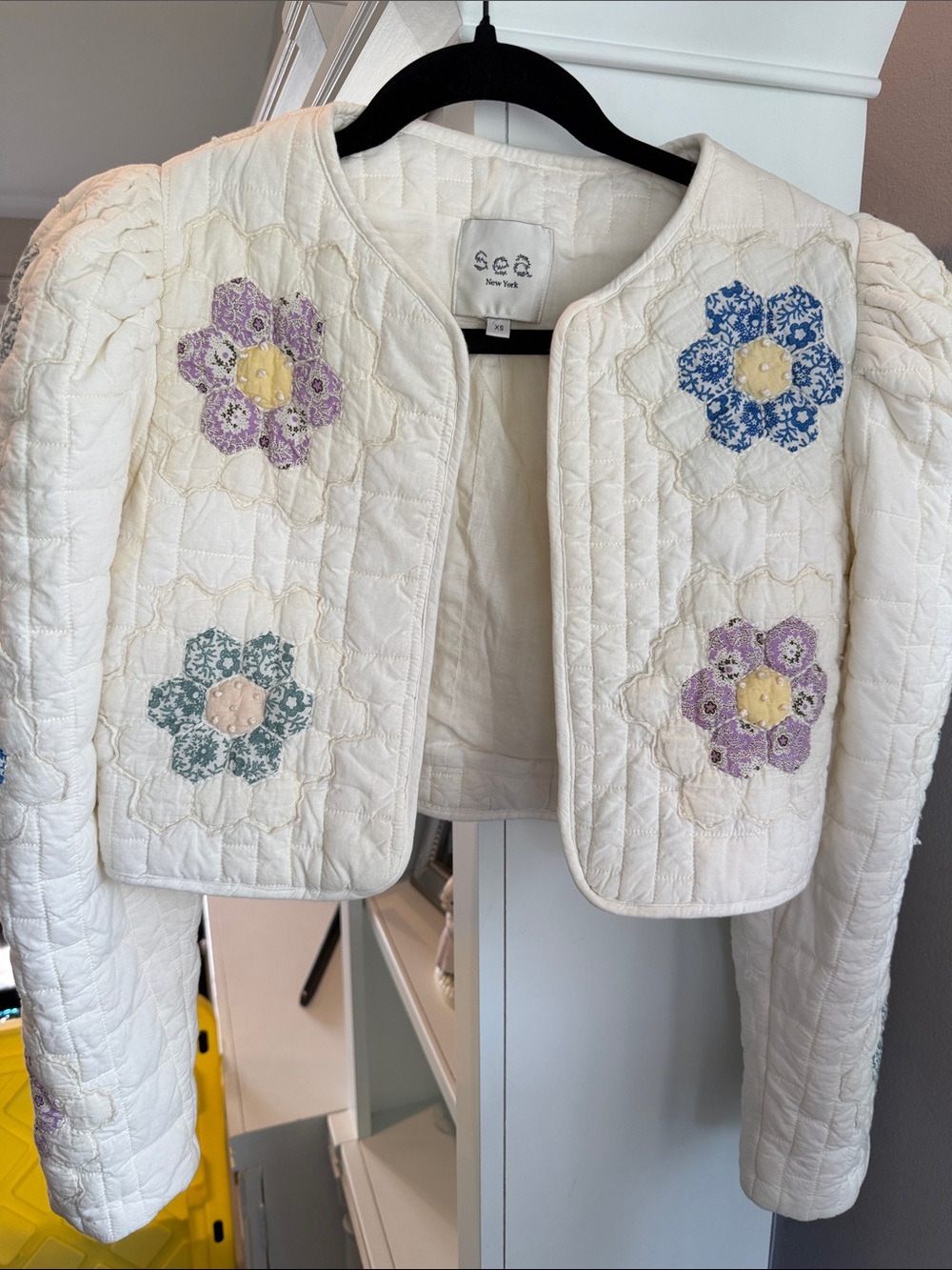 Sea New York Cream Quilted Floral Appliqué Bomber Jacket
